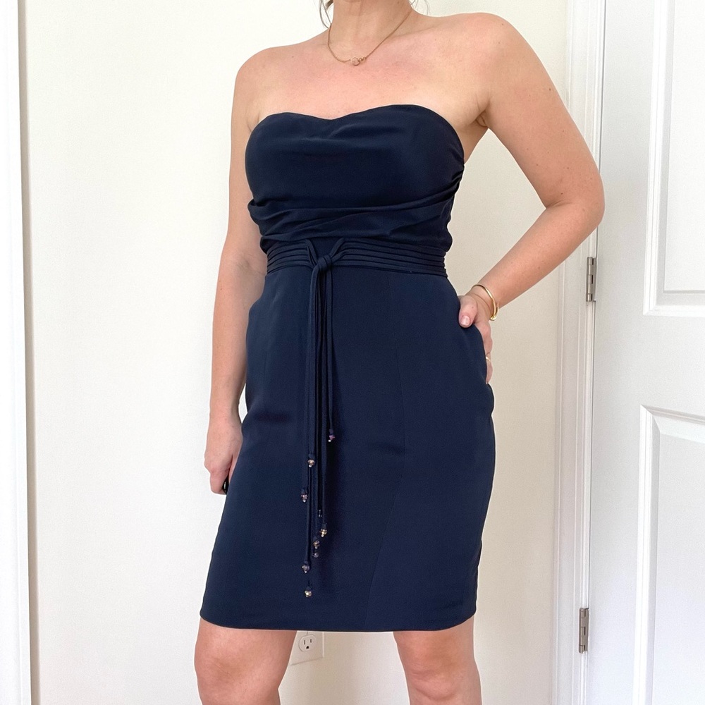 Designer Silk Crape Strapless Mini Cocktail Dress